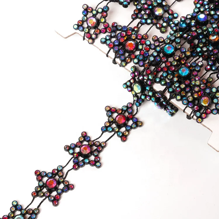 Fashionable and attractive a row stars shape polychrome rhinestone banding Crystal Rhinestone trims cup chain for decorating