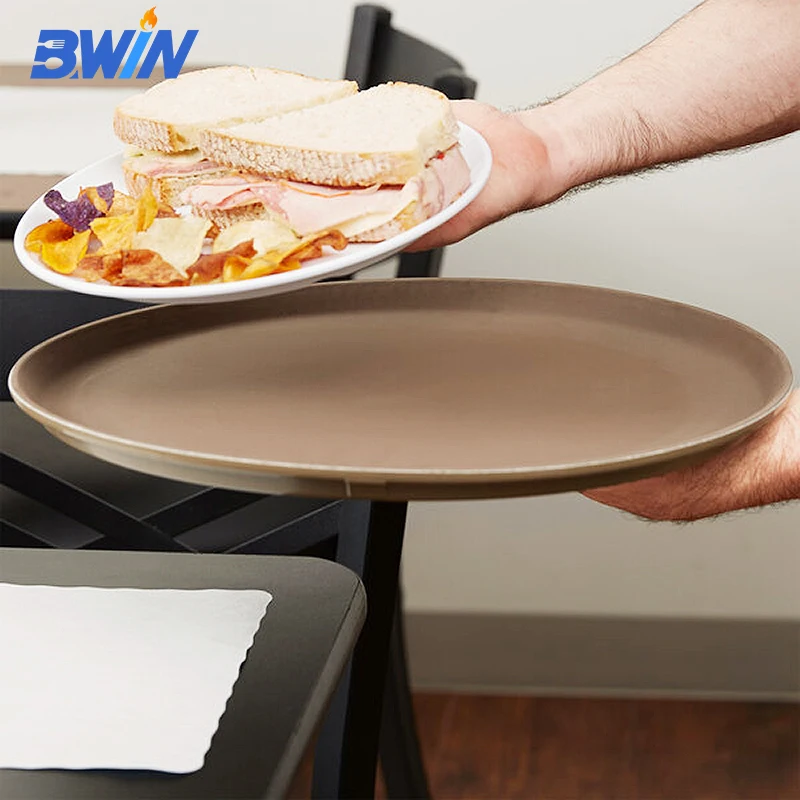 35cm / 13.75 inch Round Serving Trays for Restaurant Non Slip Plastic Fast Food Tray