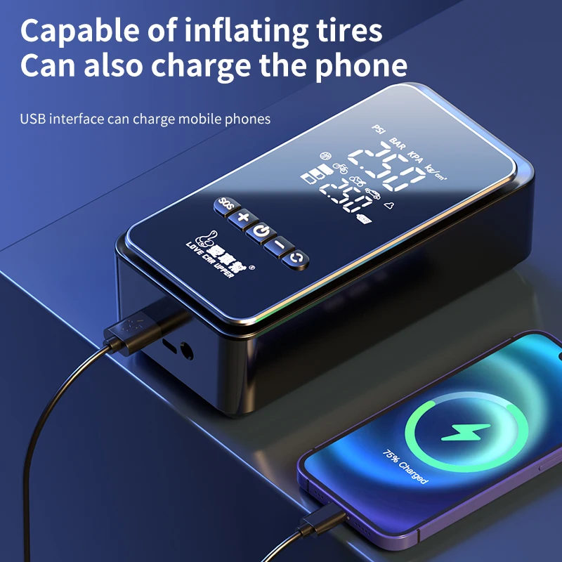 Large Cylinder Multi-functional Mini Tyre Inflator with Power Bank Use Emergent Lights Car Air Compressor with Cigarette Lighter