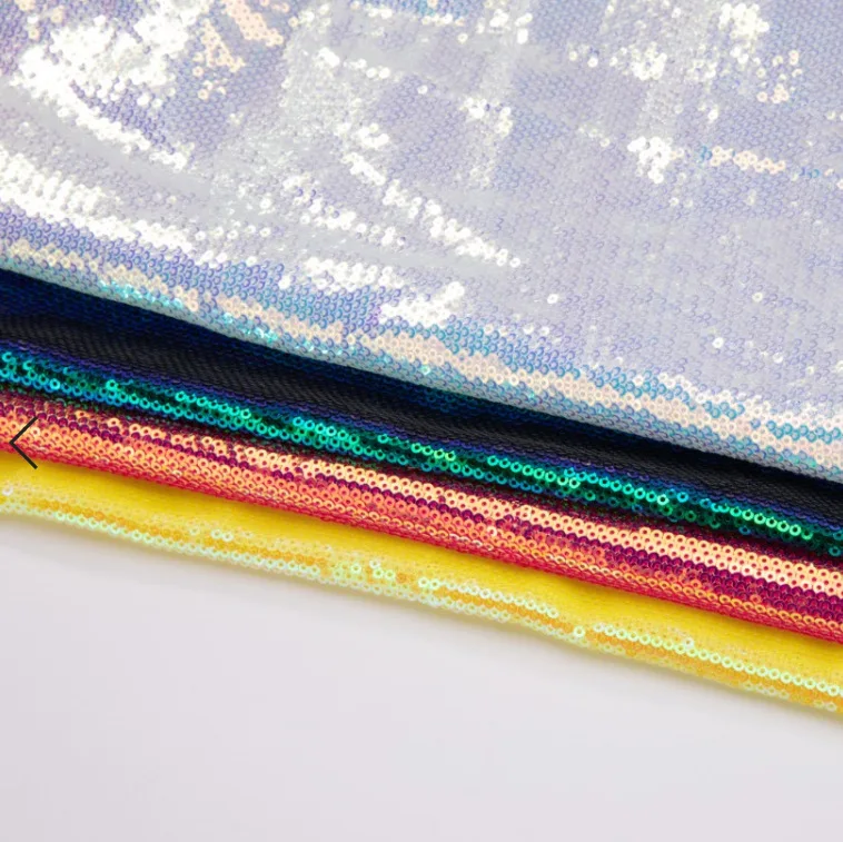 Fashion Kids Girls Sequin Dance Costume Dress Cloth yellow 3mm Transparent Fantasy Sequin Embroidery Fabric