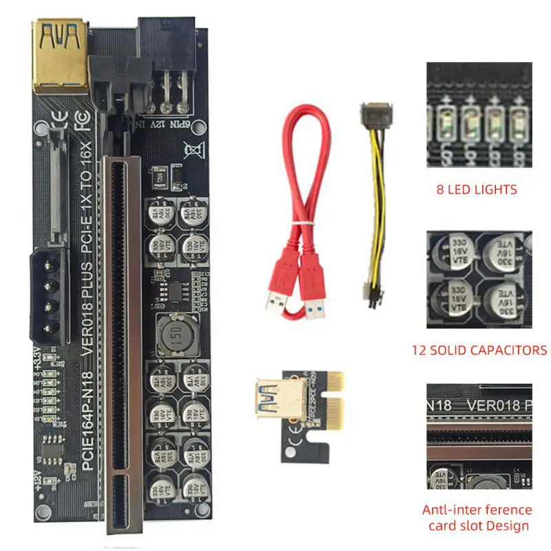 VER018 PLUS PCI-E 1X to 16X USB3.0 60cm Graphics V018 Riser V018 Adapter Card with 12 Solid Capacitors