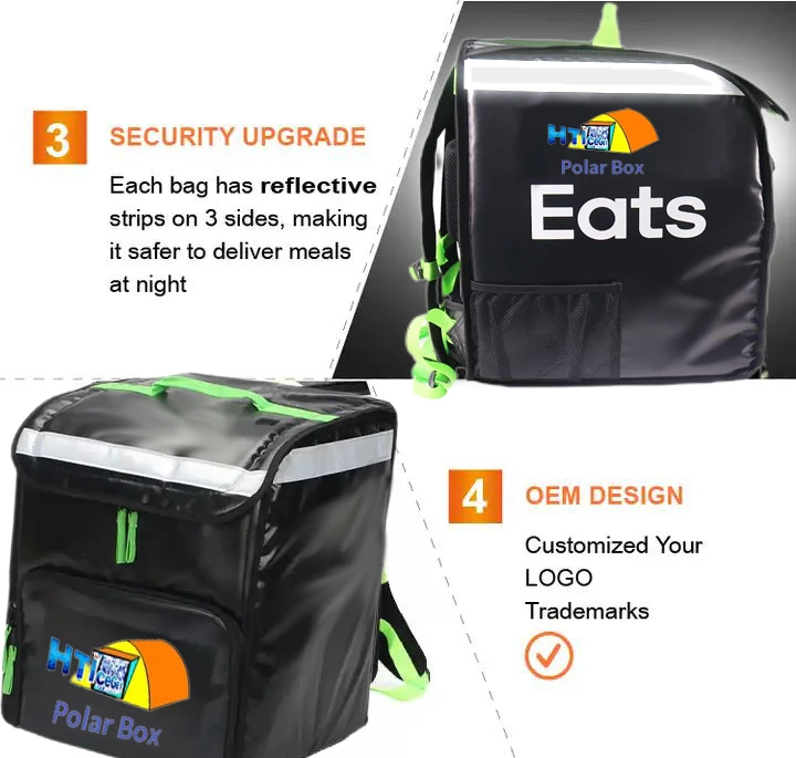 Custom Insulated Food Delivery Bag Pizza Delivery Backpack Bag Box Soft Sided Cooler Bags with Plastic Feet