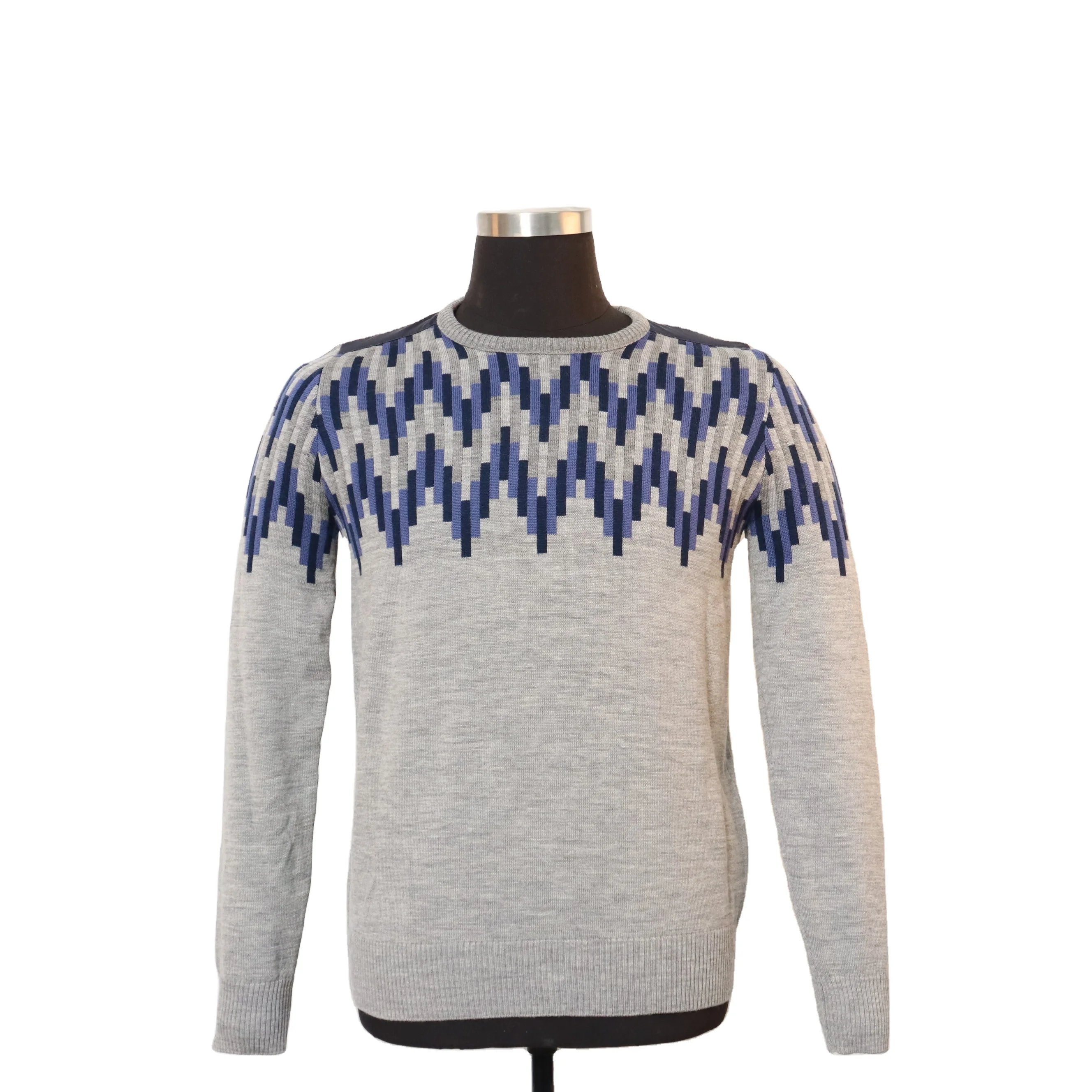 KNITTED PULLOVER MERINO WOOL  SWEATERS  WITH COMPUTER JACQUARD PATTERN