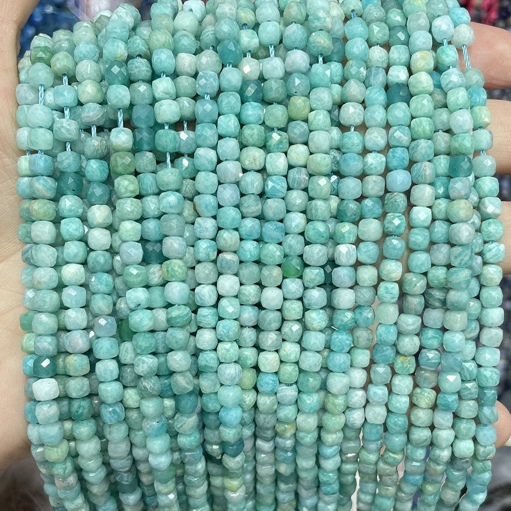 Wholesale High Quality Natural Semi-precious Stone Beads 4x4mm Square Faceted Amazonite Cube Beads For Jewelry Making (AB2129)