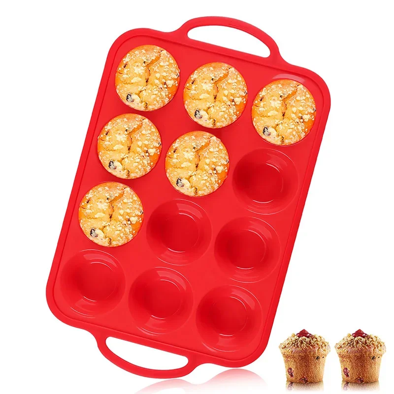 BPA Free Muffin Cupcake Baking Tray Silicone Muffin Pan Regular Baking Mold for Baking with Metal Reinforced Frame 12 Cup 280g