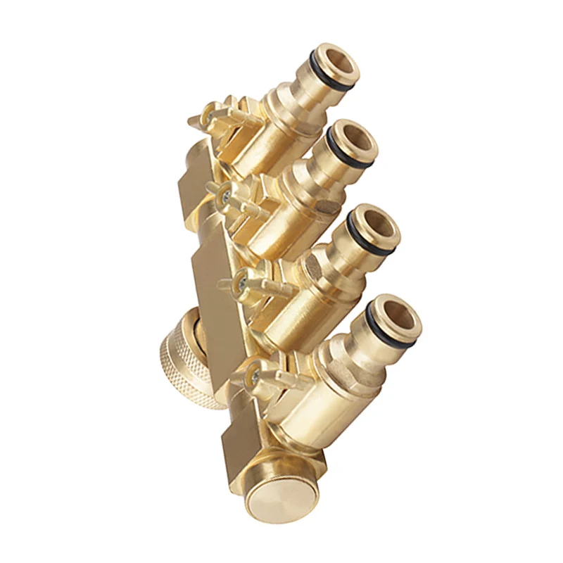 HUANENG factory wholesale 4 Ways Brass Valve Thread Connector Tap Adapter With 4 Outlets brass body