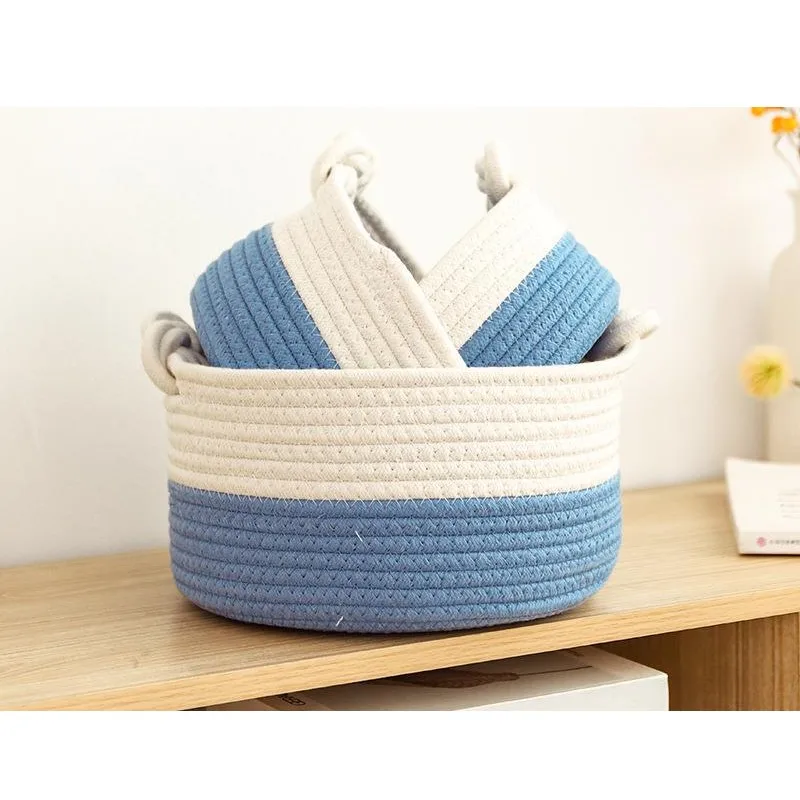 Small Cotton Rope Woven Storage Basket for Organizing for Bathroom Nursery Decorative Basket Organizer Bins Set of 3