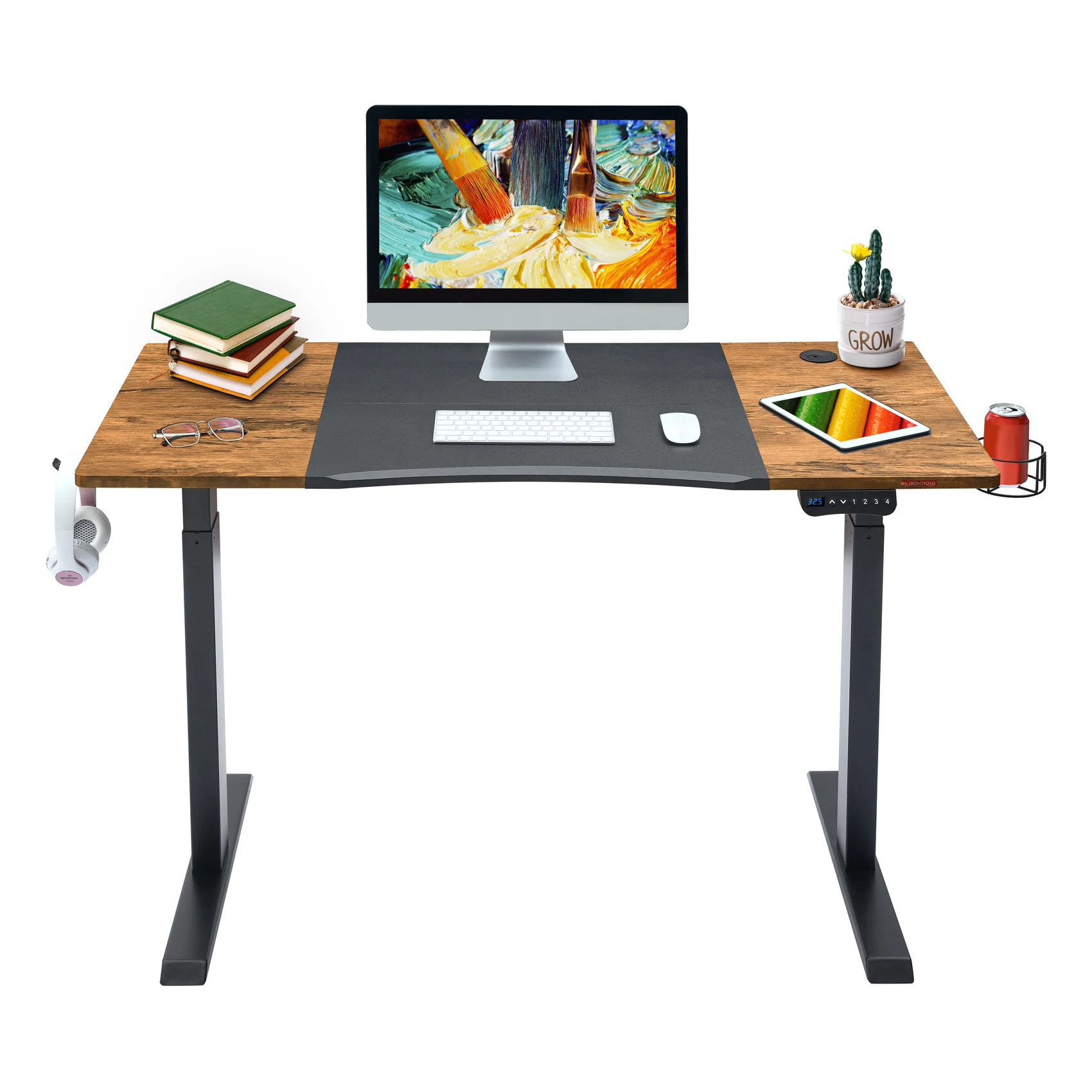 
 Настольный регулируемый стол для рабочей станции Mr Ironstone, с разделительной доской, подстаканником, крючком для наушников и кабельным управлением  