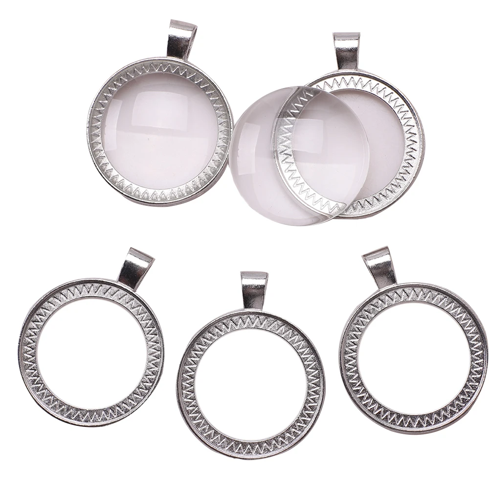 ZHB 20MM 30MM 40MM Alloy Pendant Bases Round Glass Cabochon Tray Bezel Blanks Metal Gold Silver Charms for Jewelry Making