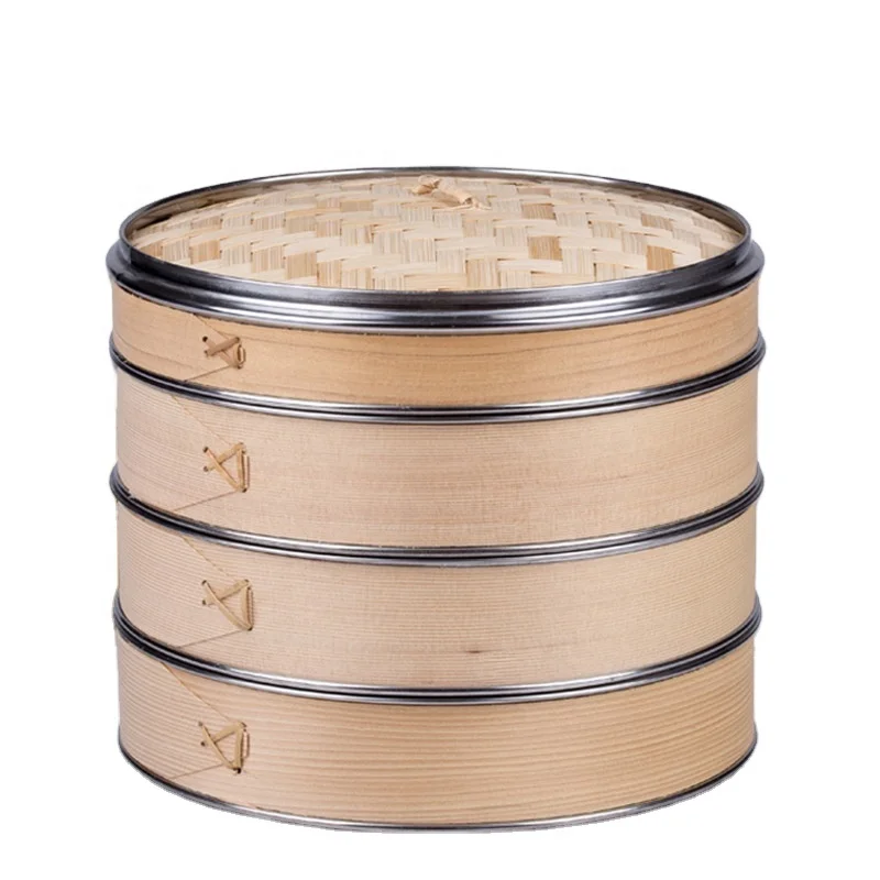 3 яруса 10 дюймов с изображением деревянной корзины Бамбуковая решетка для варки на пару корзина 304 Пароварка из нержавеющей стали набор колец