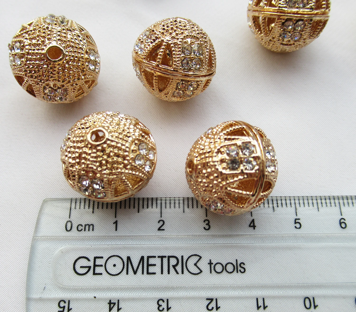 Rhinestone Filigree Beads in Rose Gold Color 19mm Hollow Brass Spacer Bead