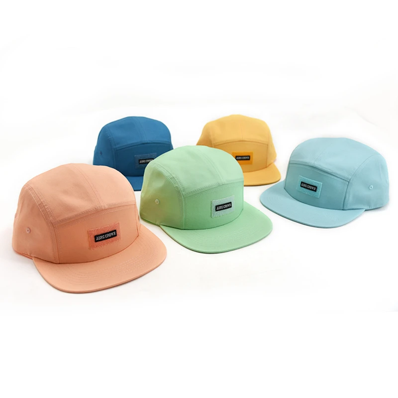 Oem Custom Design Rubber Printed Logo All Over Printing 5 Panel Camp Cap Sports Running Camper Hat Lightweight Camping Cap