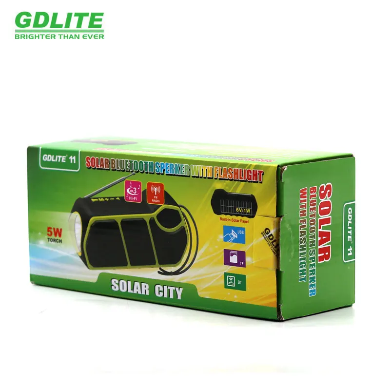 GDLITE portable mini solar music speaker FM radio with torch MP3 playersolar emergency lights popular in Africa