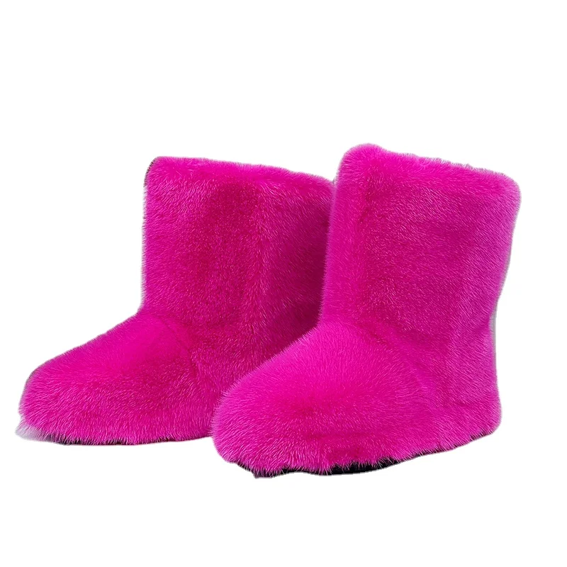 Wholesale Winter Warm Real Mink Fur Boots Waterproof Furry Snow Boots For Women