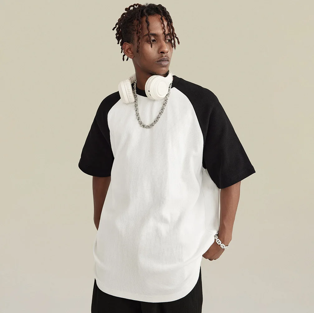 Luxury Design Heavy Half Sleeve Cotton Oversize Waffle Contrast Mens Heavyweight Hip-Hop Oversized Mock Neck Vintage T Shirt