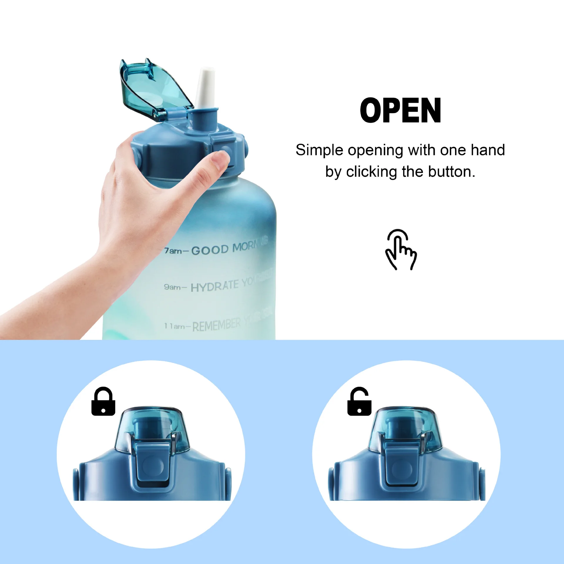 1 Gallon/128oz Large Motivational BPA Free Sport GYM Plastic Water Bottle with Time Marker & Straw