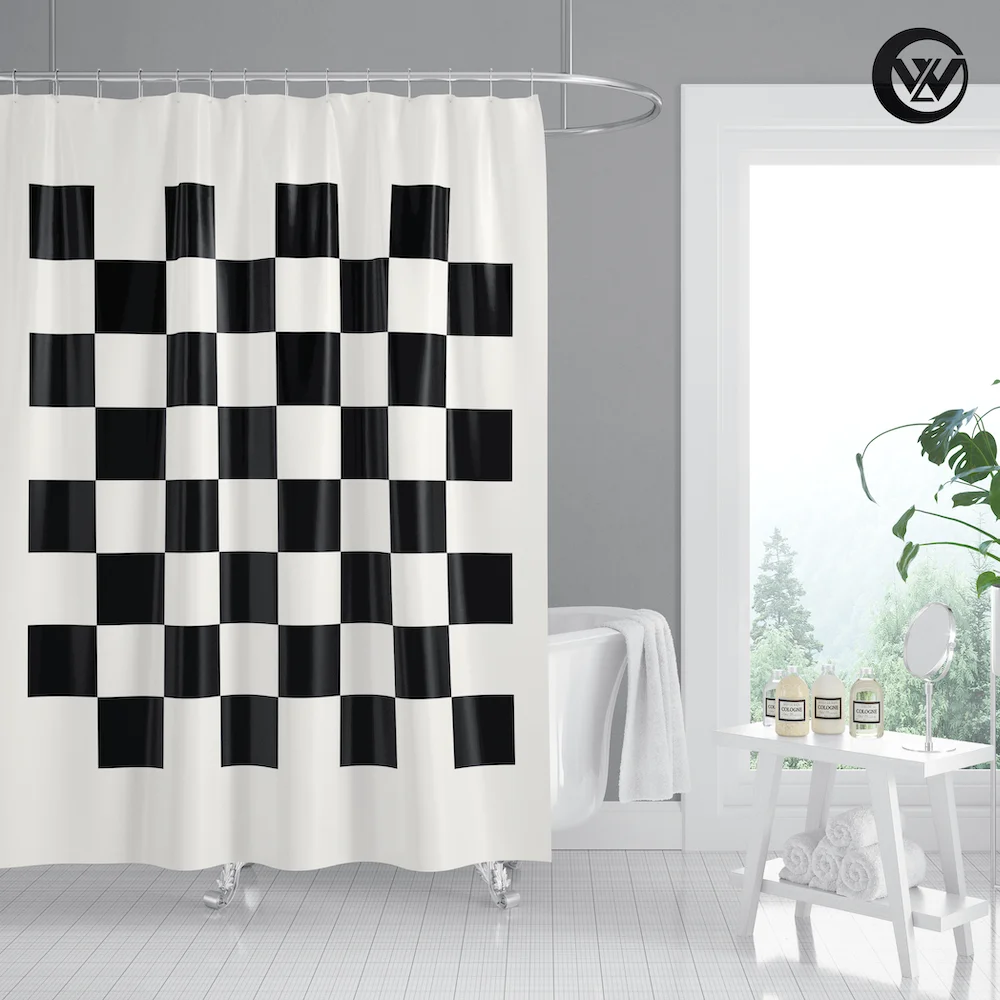 
Nordic 3D Polyester Black White Geometric Bath Shower Curtain, Modern Printing Fabric Children Bathroom Bathroom Curtain/ 