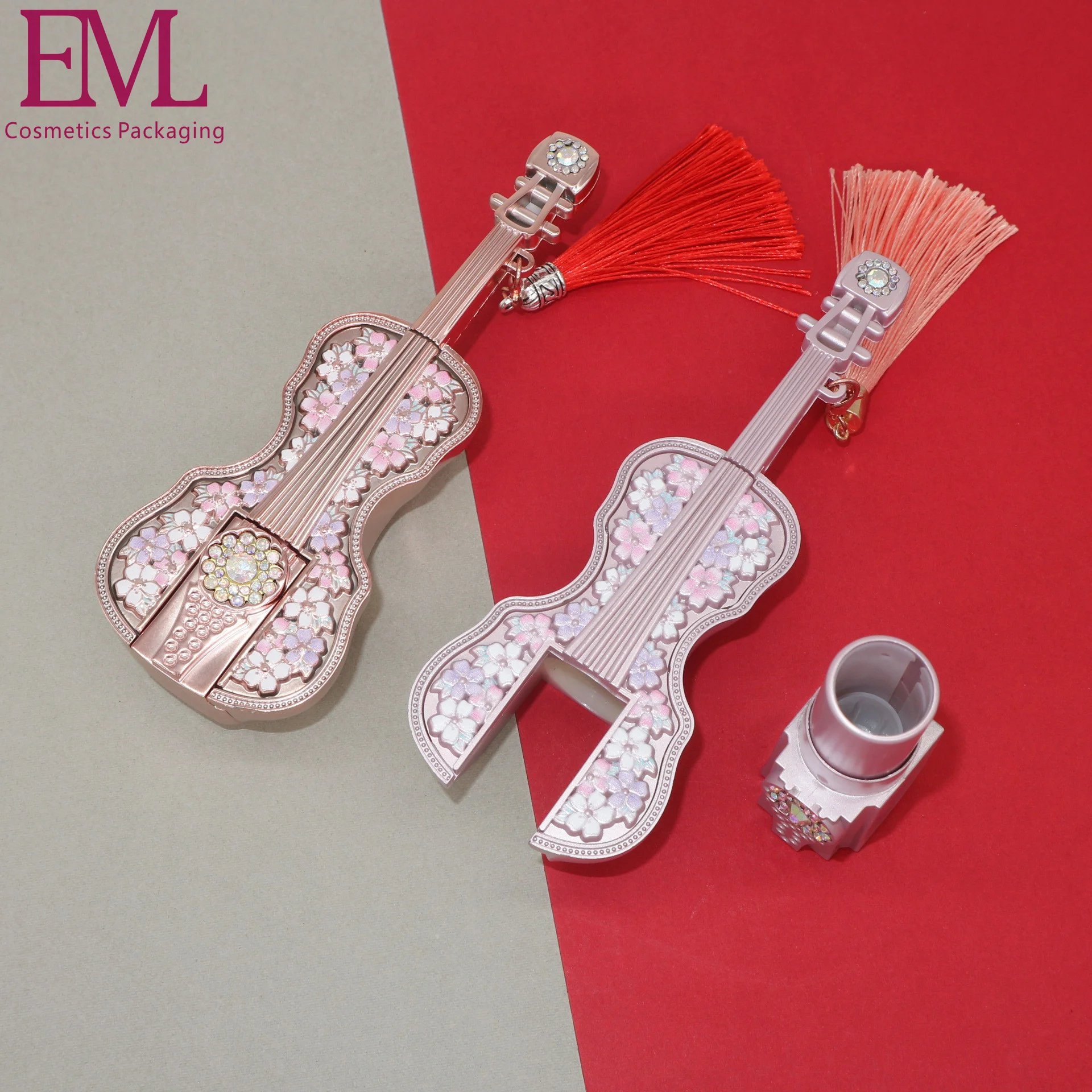 Emily violin design empty custom lipstick cases metallized gold 12.1mm lipstick tube