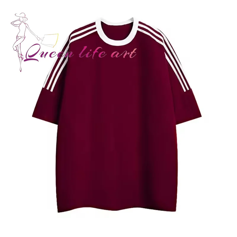 Men oversize t shirt  Streetwear Custom Essentials Cotton Crew Neck Oversized Boxy Fit Cropped T shirt Men with 3 strips