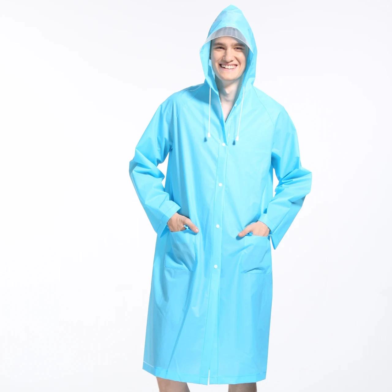 Custom Logo Outdoor Eva Rain Coat Plastic Raincoats Reusable Fashion Adult Waterproof Raincoat  Waterproof Portable