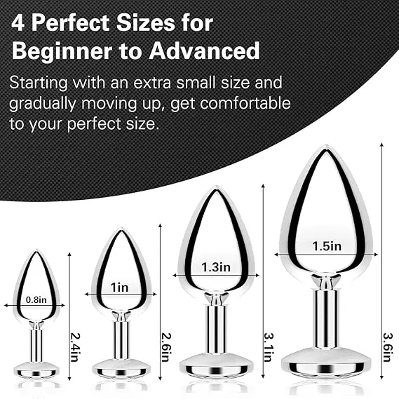 Butt Plug Set 4 Pieces Jewelry Butt Plug Sex Toy Anal G Spot Anal Sex Adult Toys Suitable for Adult Men and Women Couples Silver