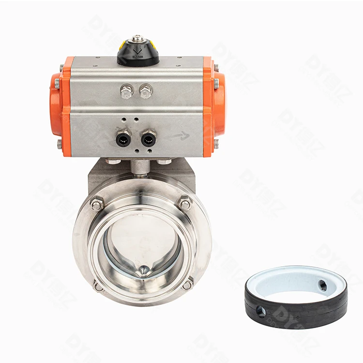 Hygienic Grade 51mm Stainless Steel Pneumatic Actuator Triclamp Butterfly Valve with PTFE seal