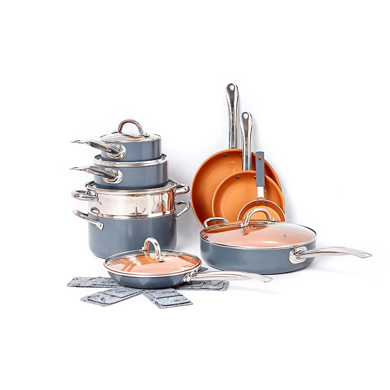 Durable Popular copper  healthy non stick coated aluminum home cooking non stick coated variety cookware set forged cookware  se