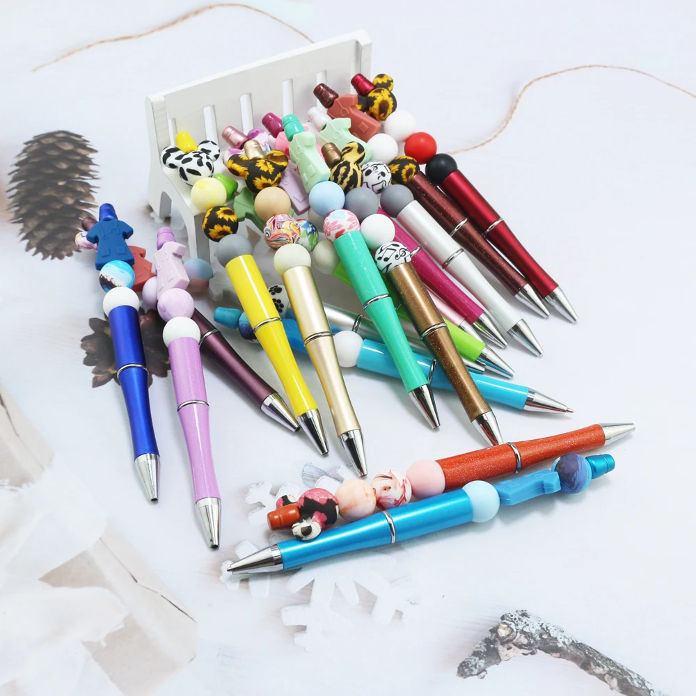 2022 New Style DIY Silicone Beaded Pens Office School Writing Supplies Plastic Ballpoint Pen