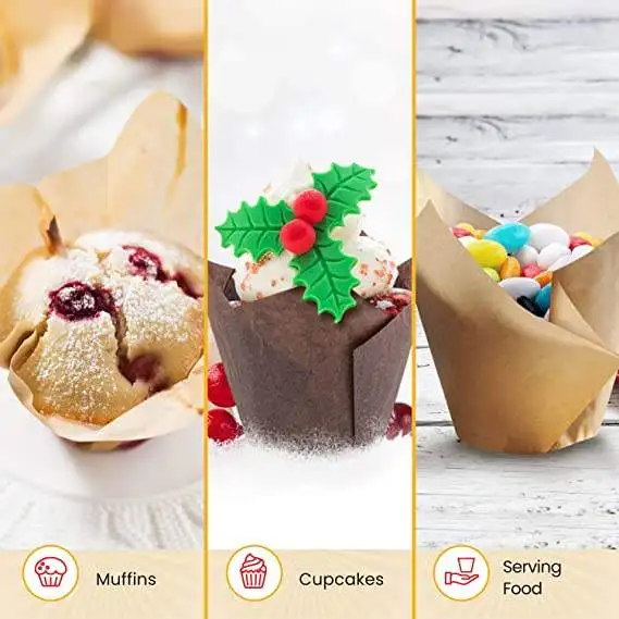 Muffin Gold Corrugaresd Baking Cupcakes Cup Tulip Paper Tray  Cases  Emballage  Boite Wholesale Custom Printed Papier Cup Moulds