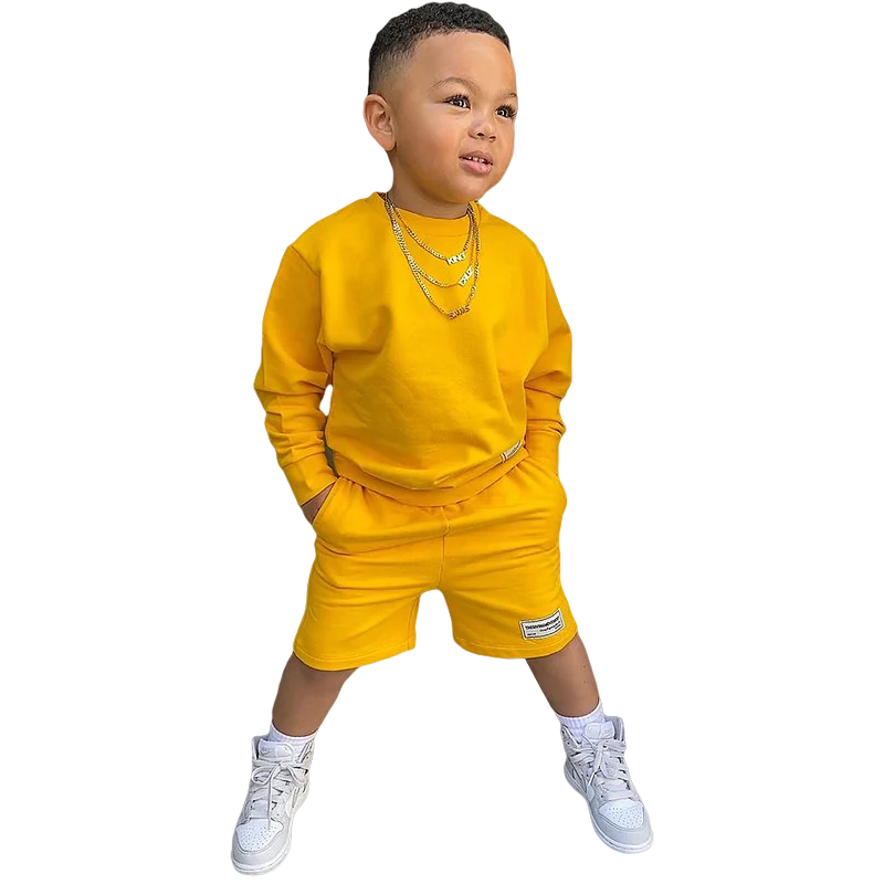 New Trendy Designers Children Clothes Boy Girl 2 Piece Fleece Shorts Sweatsuit Outfits Casual Kids Clothing