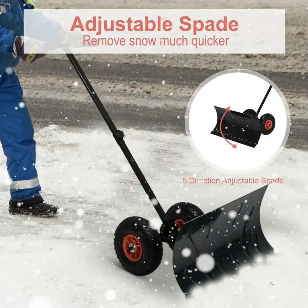 29 Inch Wheeled Shovel Adjustable Height Multi-Angle Pusher Garden Snow Plow Shovel With Wheels Outdoor Path Cleaner