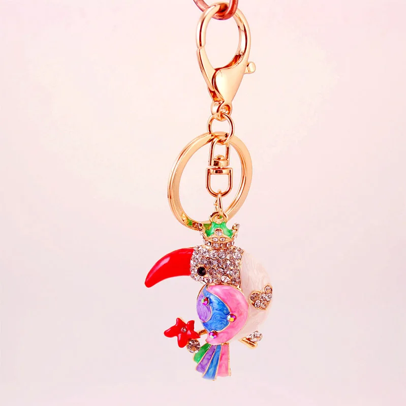 Luxury Metal Accessories Eco Friendly Paints Cartoon Cute Crystal Bird Rhinestone Keychain