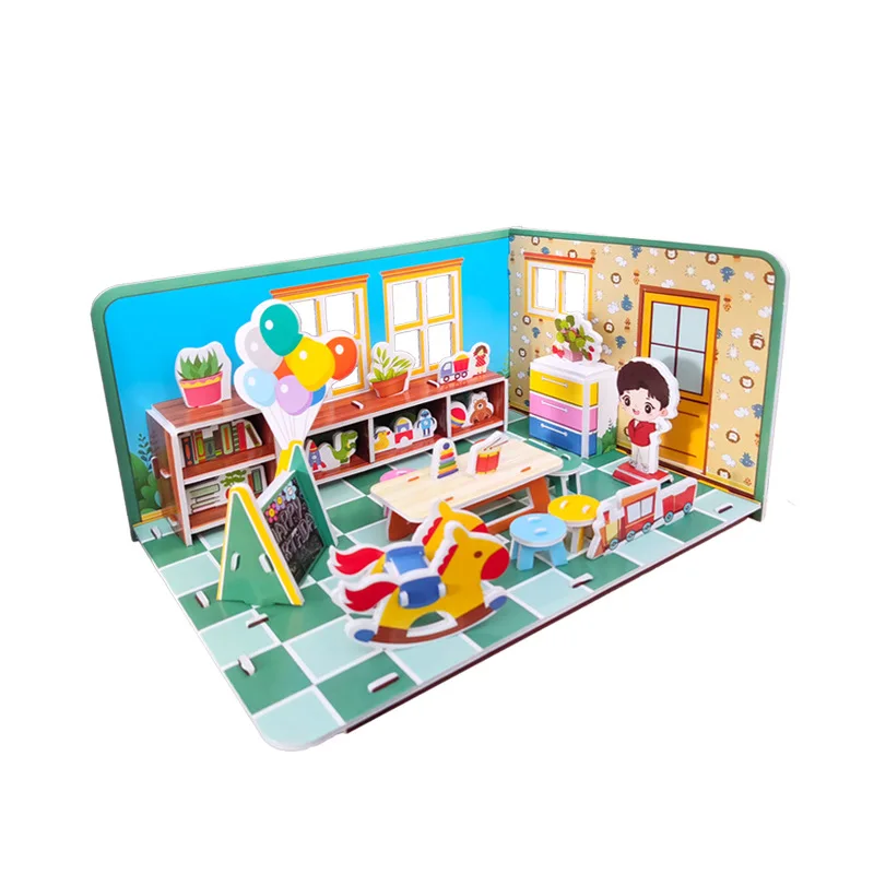 New Cheap 3d Paper Puzzle Dollhouse Kitchen House Style DIY Toy Puzzle For Kids