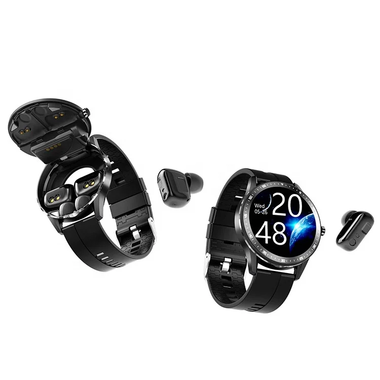 
IP67 Wireless Earphone Blood Pressure Fitness Track 2-In-1 Smart Watch 