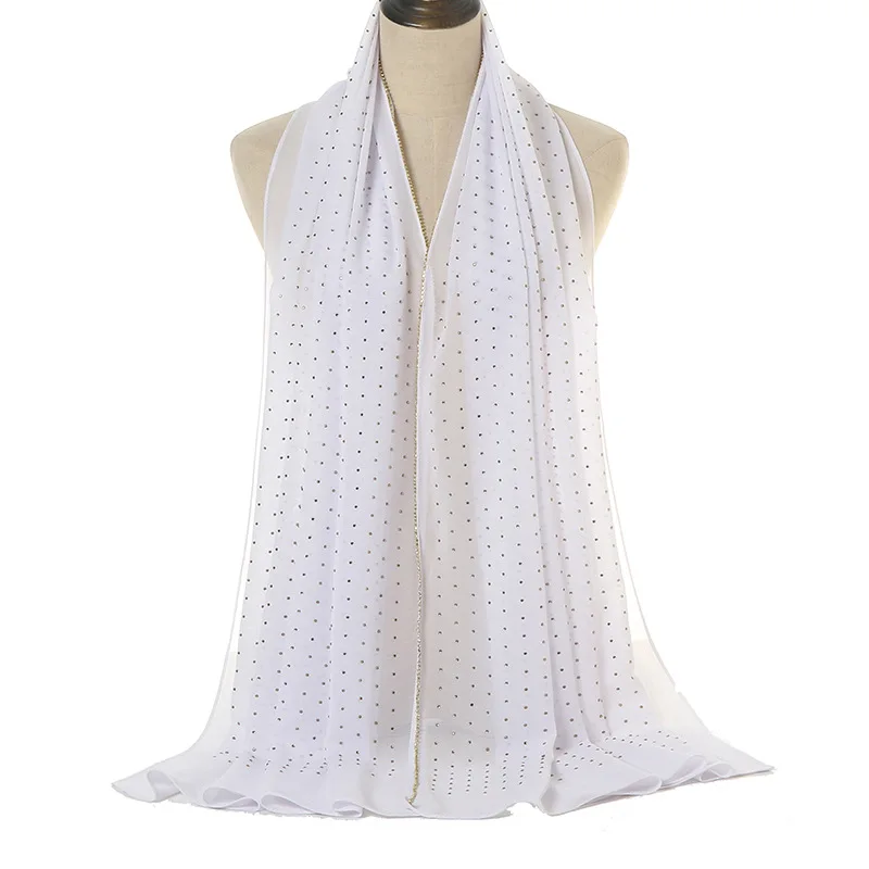 Новый однотонный шифоновый шарф с жемчугом и бриллиантами на весну лето длинные шарфы мусульманский хиджаб женский головные турбины 70*180 см
