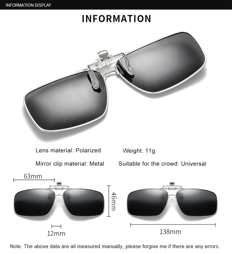 Clip On Sunglasses Mirrored Clip-On Flip Up Polarized Lens For Prescription Glasses