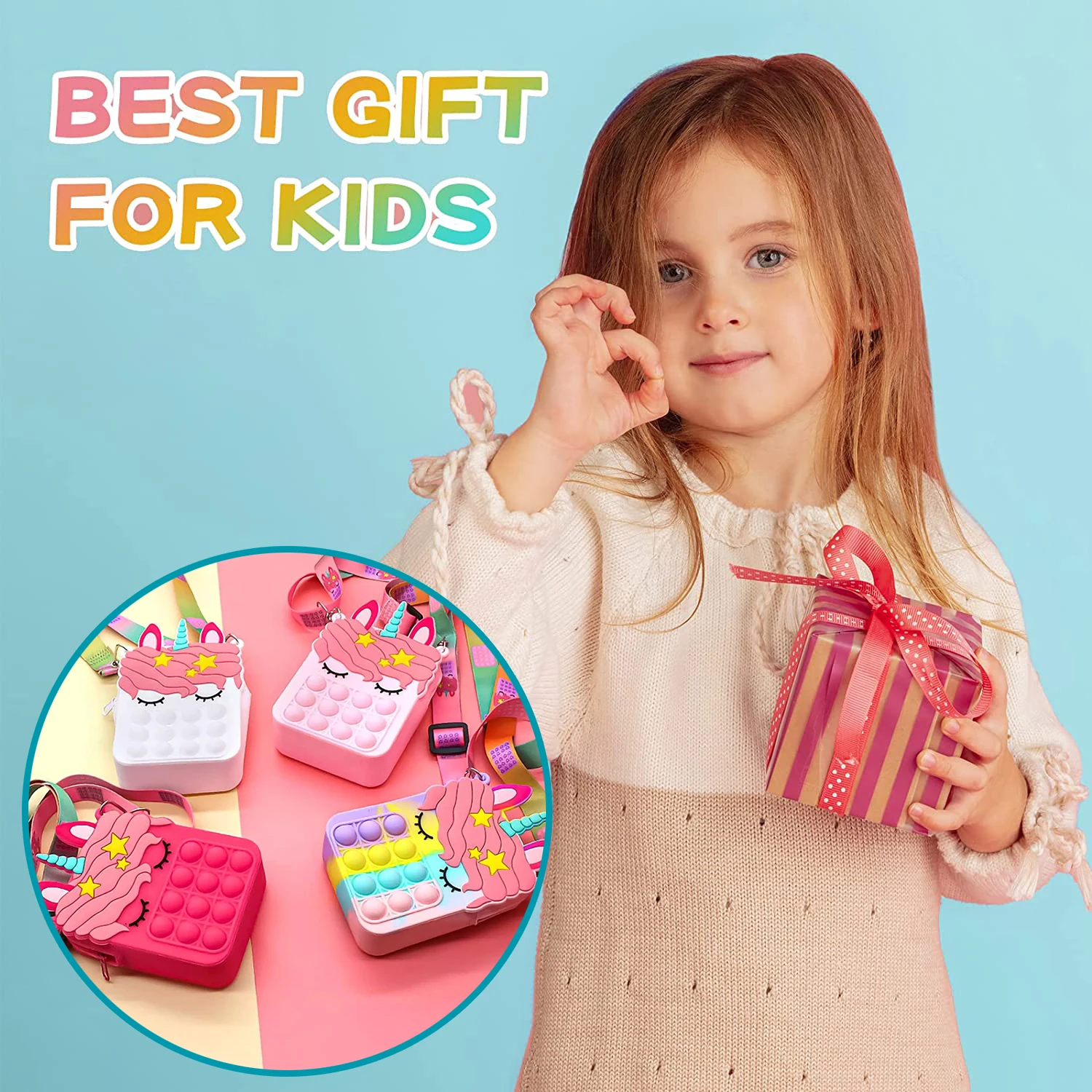 COSZING Pop Shoulder Bag for Girls and Women Big Pop Purse Bags Lovely Sensory Silicone Cartoon Bag Toy for Students Kids