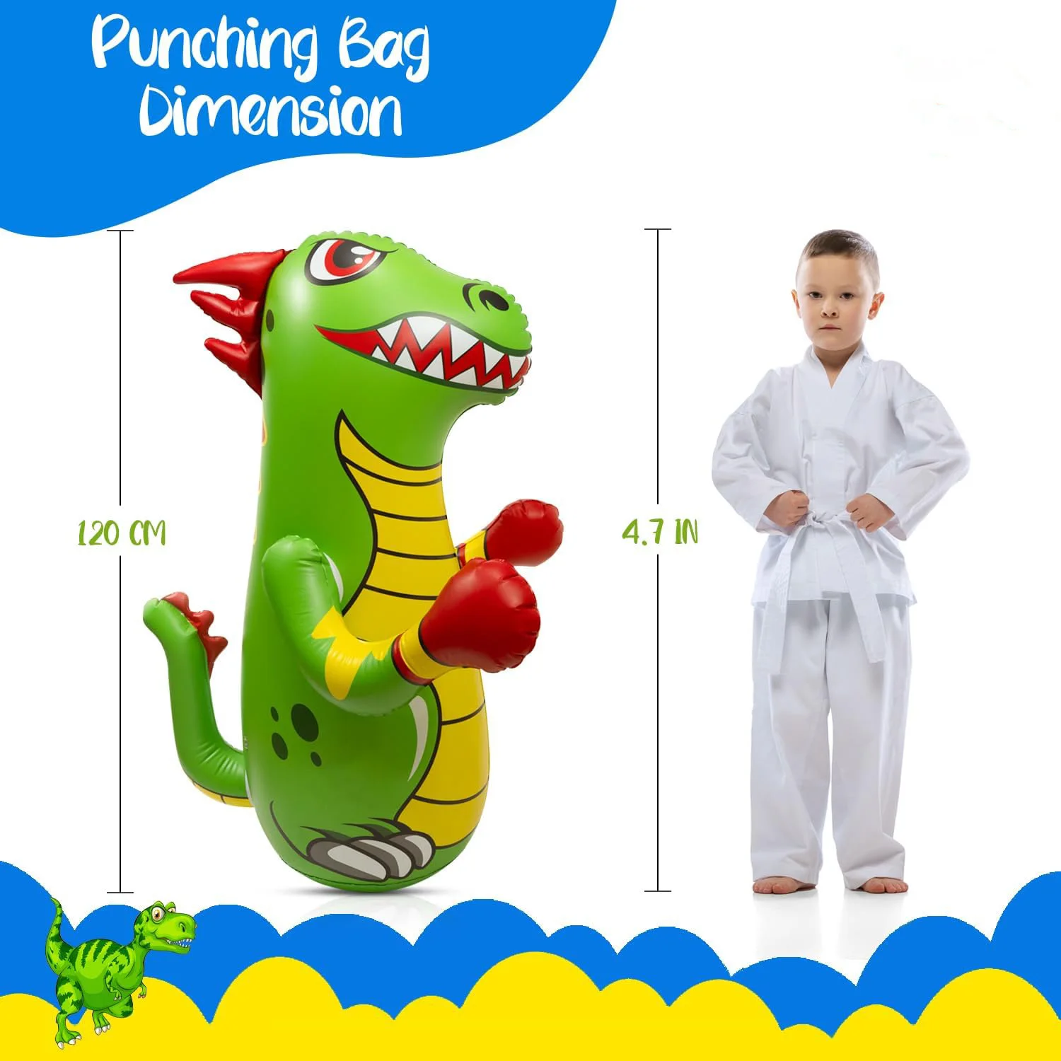 Custom child Dinosaur  Inflatable Punching Bop Bag  with Instant Bounce Back Movement