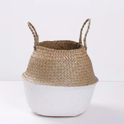 Bamboo Handmade Basket Planter Multifunctional Laundry Straw Patchwork Wicker Rattan Seagrass Garden Flowerpot Planter