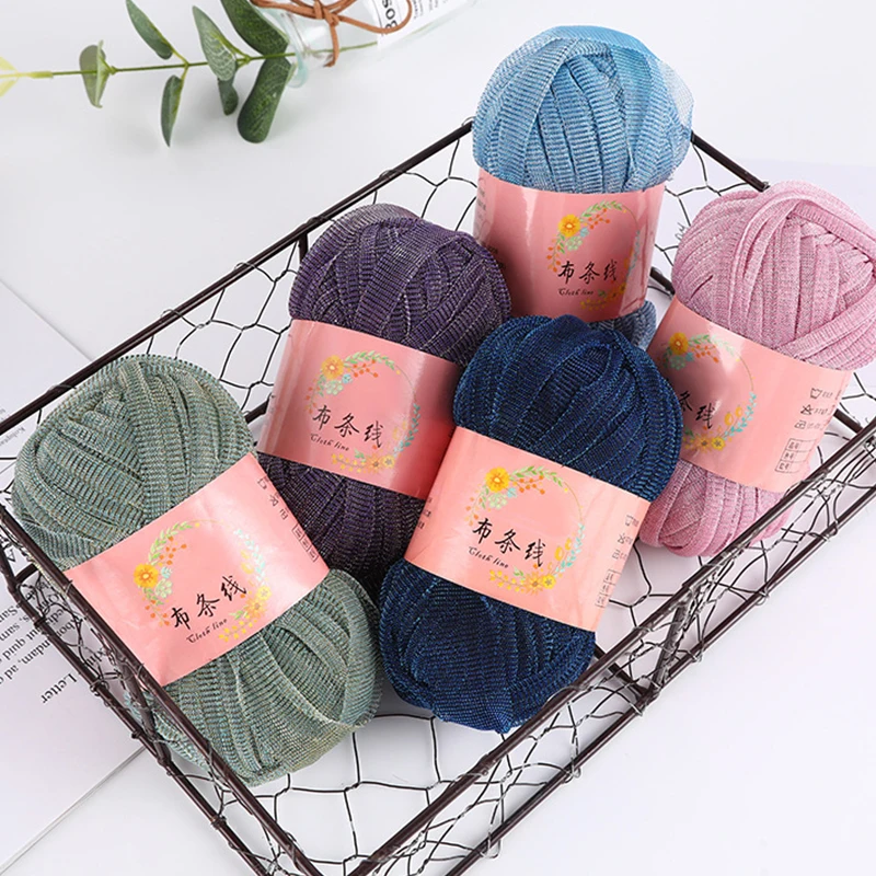 ZENGLONG 50g 100% polyester 30m length tshirt yarn oem dyed fancy yarn printed hand knitting crochet woven bag rope t-shirt yarn