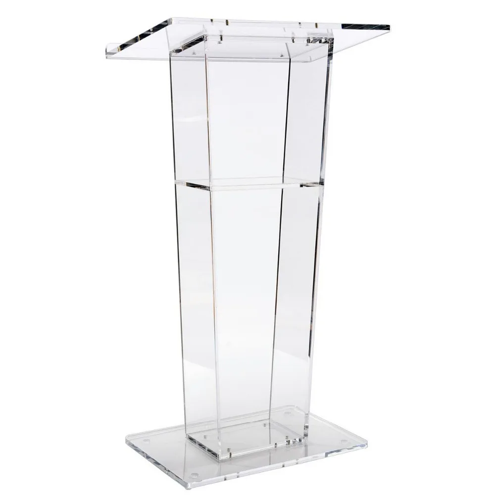 Clear Acrylic Podium for Floor with Open Back and Shelf