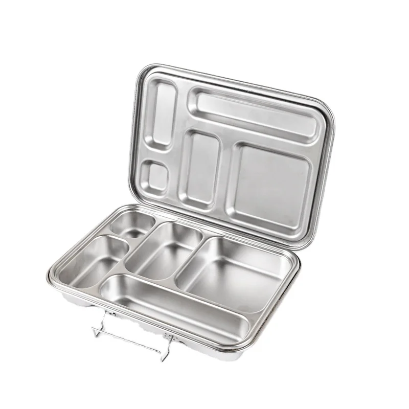 AOHAI wholesale food container 304 five-compartment large capacity stainless steel lunch box bento lunch box