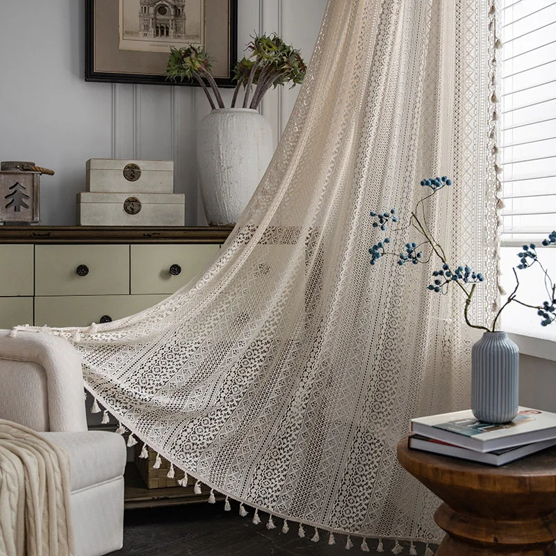 Blackout lace crochet openwork living room window curtain fabric