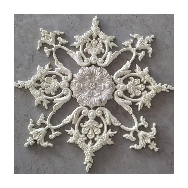 Polyurethane round ceiling appliques flower decorative arc mouldings decoration material