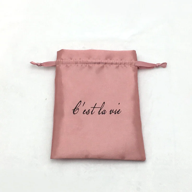 wholesale Custom logo Christmas soft overnight bags Pink Recycled mini Satin Drawstring Dust Bag