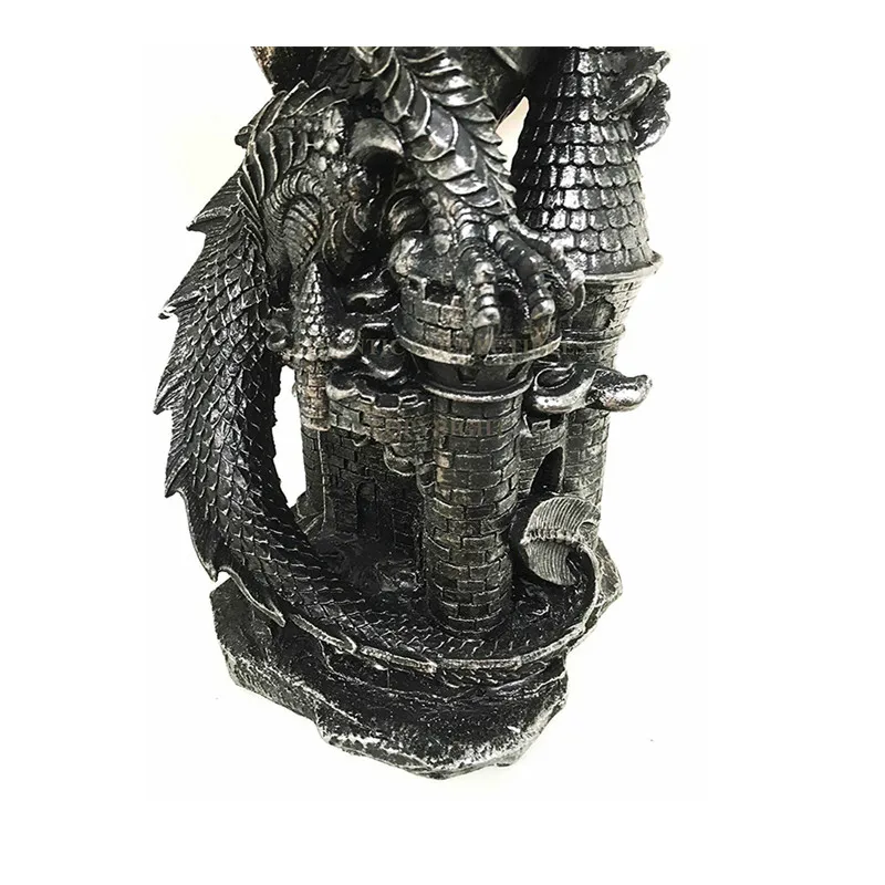 Polyresin fiberglass Dark Beacon Dragon Guardian of Styx Castle Gate Statue with Solar LED Light