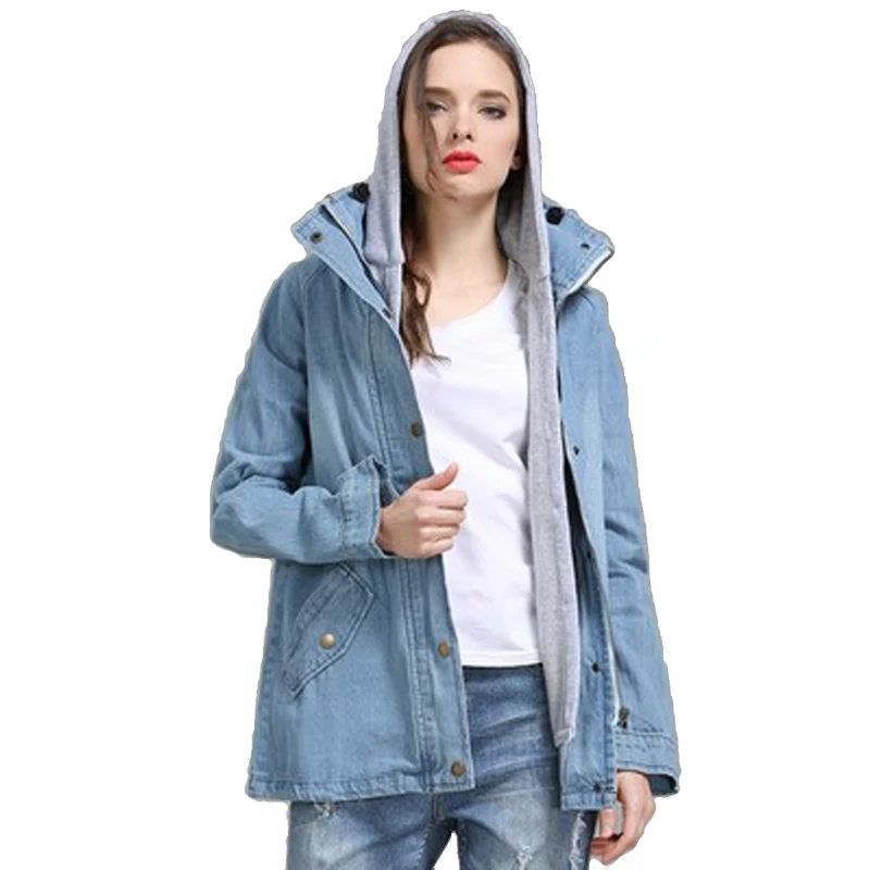 Ladies Two Piece Hooded Vest Coat Women Blue Jeans Jacket Plus Size Denim Jackets for Woman