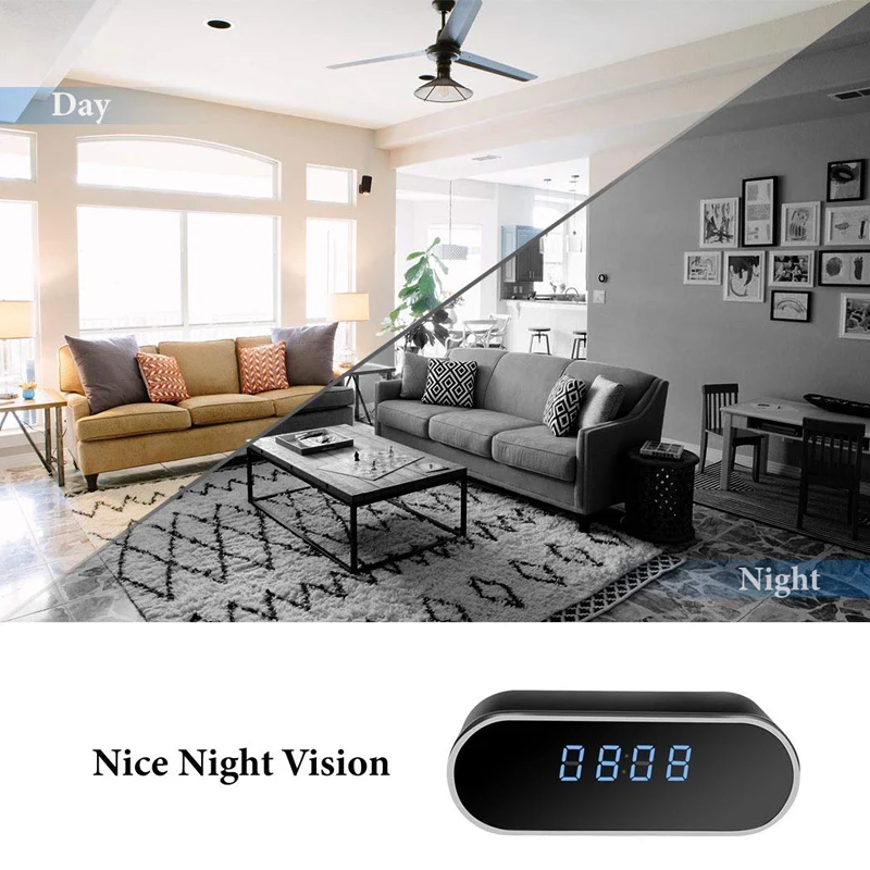 WIFI Desk Clock Hidden Spy Camera HD 1080P Wireless Home Security Mini Desk Clock Alarm IR  Video Recorder