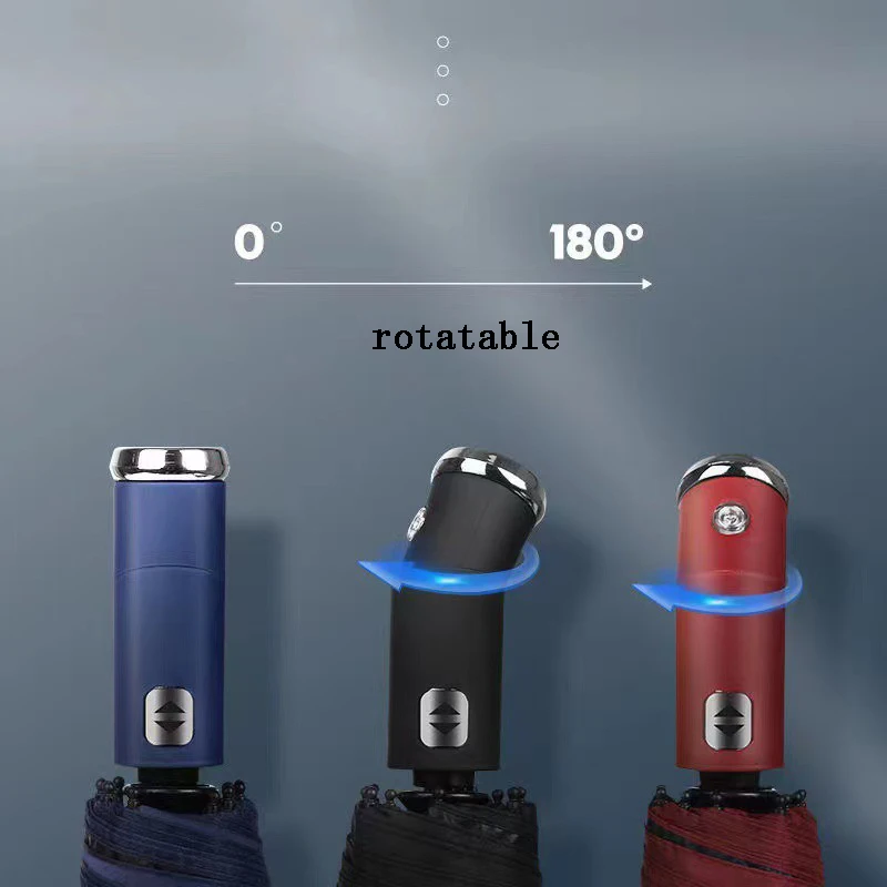 2022 hot  sale colorful  LED  handle rotatable big 3 fold automatic flashlight umbrella