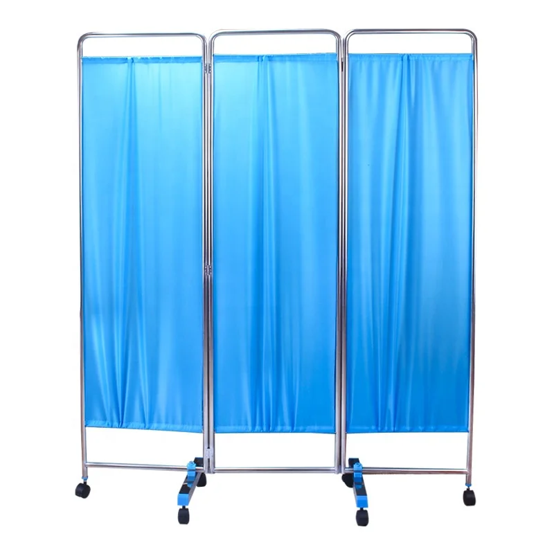 Hot selling sturdy fireproof medical stainless steel hospital ward folding screen with wheels for medical screens